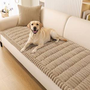 lot 3963 image: Smiry Couch Cover for Dogs Washable, Non Slip Fuzzy Pet Couch Covers for 3 Cushion Sofa Pet Friendly, Thick Soft Sofa Slipcovers Cushion Protector (Khaki, 27.6 x 27.6)