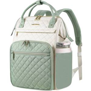 lot 3965 image: EMPSIGN 17 Inch Laptop Backpack for Women, Work Business Travel Computer College Bags, Large Capacity Water-repellent Quilted Casual Daypack, Beige-Light Green