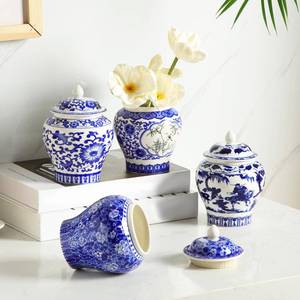 lot 3973 image: Hushee Small Blue and White Vases Chinoiserie Decor Ginger Jar Porcelain Ginger Jar Chinoiserie Vase Blue and White Decor for Home Bedroom Table Centerpieces Tabletop Accent Shelf(4 Pcs,Retro)