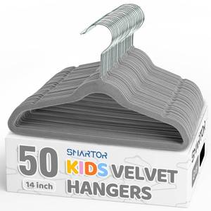lot 3974 image: Smartor Premium 14 Inch Kids Hangers 50 Pack, Grey Baby Velvet Hanger, Non Slip, Space Saving Felt Hangers Clothes Organizers for Closet with 360° Swivel Hook for Children, Toddler & Teens