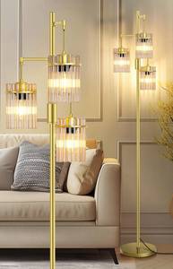 lot 3975 image: VOUTOORO Farmhouse Glod Modern Floor Lamps for Living Room, Dimmable Glass Tree Standing Tall Lamps with 3 Elegant Teardrop Cage Head & 800 Lumens LED Bulbs for Bedroom Office (65inch Tall)