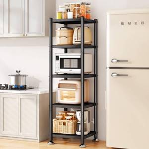 lot 3979 image: PXRACK 5-Tier Kitchen Storage Shelves, Adjustable Metal Shelves for Storage Pantry Shelves with Rolling Wheels, Storage Rack Shelving Unit Organizer for Bedroom Laundry Closet