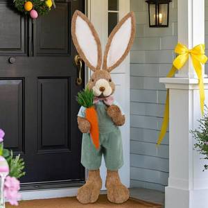 lot 3986 image: DR.DUDU Easter Bunny Decor, 2.7 FT Large Bunnies Statue Outdoor Porch Decorations with Carrot, Sisal Tall Bunny Topiary Easter Standing Straw Rabbit for Indoor Garden Farmhouse Front Door Spring