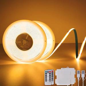 lot 4062 image: OMIKA COB LED Strip Lights, 2700K Warm White Battery Powered 640LED 6.56FT Strip Lights with Remote Timer Dimmable Flexible Cuttable Tape Lights for Cabinet Shelves Bedroom (2 Pack)