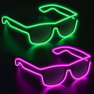 lot 4064 image: YouRfocus Wireless Led Light up Glasses 2 Pack Glow in The Dark Neon Rave Glasses for Rave Party, EDM, Halloween, Christmas (Green  Pink)
