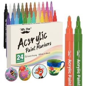 lot 4071 image: Mr. Pen- Acrylic Paint Markers, 24 Pack, Colorful, Paint Pens for Rock, Fabric, Wood, Glass, Craft, Decoration, Stocking Stuffers, Scrapbook Supplies, Art Supplies