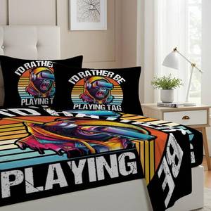 lot 4074 image: Allenjoy Twin Size Vr Gorilla Game Fitted Sheet Chasing Gorillas Bed Flat Sheets Bedding Set Deep Pockets Up to 16 Bedroom Decor with 1 Pillowcase SC00305-009