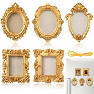 lot 4102 image: Leinuosen 5 Pcs Golden Refrigerator Mini Frames Magnetic Vintage Picture Display with Back Small Antique Picture Frames with Hooks and Rope Refrigerator Magnets Photo Display Christmas Decor, Style A