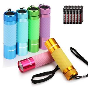 lot 4103 image: EverBrite 6-Pack Mini Flashlights, Glow in Dark Flashlights, Aluminum LED Flashlights Party Favors Assorted Colors for Camping, Hiking, Indoor, 18XAAA Batteries Included