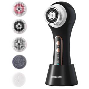 lot 4104 image: UMICKOO Electric Facial Cleansing Brush, 2-Way Rotating Face Scrubber for Daily & Deep Cleaning, 3 Modes, 5 Brush Heads, Rechargeable, IPX7 Waterproof for All Skin Types