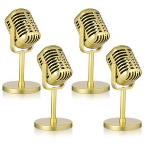 lot 6003 image: JJUNW 4 Pcs Retro Microphone Props Model, Fake Microphone, Plastic Pretend Mic for Podcast Event, Rock and Roll, Hip Hop Music, Movie Theater, Vintage Notorious Birthday Jazz Party Decorations(Gold)