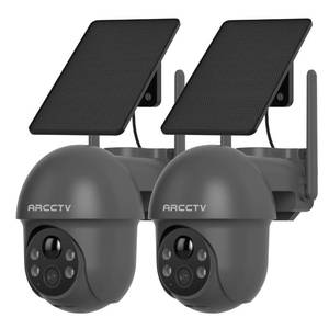 lot 6012 image: ARCCTV Security Cameras Wireless Outdoor Solar, 4MP 360° View Battery Powered Outdoor Camera, Night Vision with Spotlight, 2-Way Audio, PIR Motion Sensor, 2.4G5G Dual Band WiFi, Grey(2 Pack)