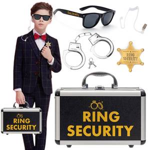 lot 6014 image: Ring Security Wedding Bearer Box With Rings Holder Pad - Security Briefcase, Proposal Bearer Sunglasses, Kids Toy Handcuffs, Earpiece & Toy Badge, Proposal Ideas Wedding Box Gifts Set for Ceremony