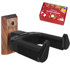 lot 6020 image: Onmiwod Guitar Wall Mount, Auto Lock Black Walnut Wood Guitar Hanger, Guitar Wall Hangers, Guitar Holder Hook Wall Stand for Classical, Acoustic, Electric Guitar, Bass, Gift for Guitar Player