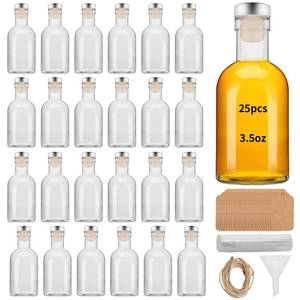 lot 6024 image: eispap 25 Pcs 3.5OZ Mini Glass Liquor Bottles with Lids Small Glass Wine Bottle Reusable Empty Alcohol Bottles with Aluminum Silver Cap for Christmas Birthday Weddings (100ML 3.5OZ 25PC)