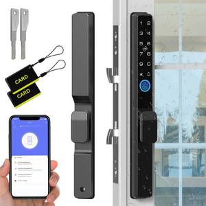 lot 6026 image: Sliding Door Smart Lock, Sliding Glass Door Lock with Fingerprint, Smart Mortise Lock with APP IC Card Code Keys, Patio Door Double Hook 2085 Mortise Lock Set with Handle