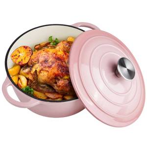lot 6029 image: 3 Quart Dutch Oven Enameled Cast Iron with Lid - Big Dual Handles - Oven Safe up to 500°F - Classic Round Pot for Versatile Cooking Pink