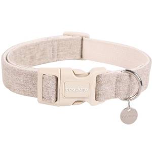 lot 6033 image: DOGWONG Cotton Hemp Dog Collar, Heavy-Duty Khaki Dog Collar Adjustable Soft Natural Fabric Pet Cute Wedding Puppy Necklace for Small Dogs