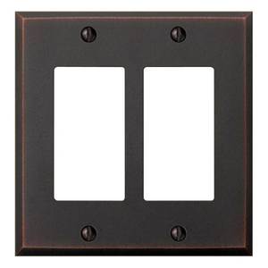 lot 6048 image: AMERELLE 68RRDB Manhattan Double Rocker Cast Metal Wallplate in Aged Bronze, 2 Rocker
