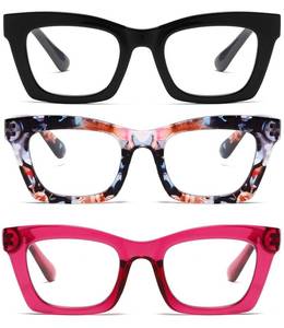 lot 6090 image: Hubeye Square Reading Glasses for Women Men Blue Light Blocking Computer Fashion Style Readers with Spring Hinge(BlackFloralRose Red,1.0)