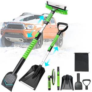 lot 6131 image: 43.3 Snow Shovel & Snow Brush with Ice Scrapers for Car Windshield,5-in-1 Extendable Thicken Aluminum Tube,180° Pivoting Brush Head & Foam Grip for Christmas, Cars, Trucks, SUVs, Vehicle��Green
