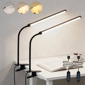 lot 6423 image: Buroraix 2 Pack LED Desk Lamp with Clamp,Eye-Friendly Clip on Lights for Home Office Study Reading,3 Modes 10 Brightness,Long Flexible Goose-Neck,Swing Arm Architect Task Table Lamps USB Usage