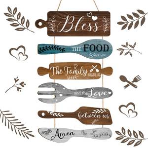 lot 6430 image: Bless the Food Before Us Kitchen Wooden Wall Decor Farmhouse Kitchen Prayer Wall Art Room Decor Rusic Wooden Hanging Sign Decorations for Dining Room Country Home Vintage Signs Door Decorations