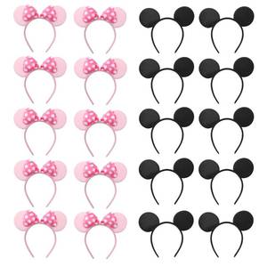 lot 6432 image: NEWTGAN 20 PCS Mouse Ears Headbands for Birthday Party Theme Park Costume Play Celebration for Boys and Girls (black,pink) (pink black)