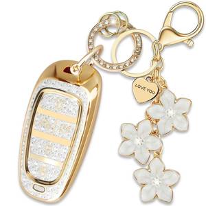 lot 6437 image: Yekoubo White TPU Key Fob Cover with Sakura Flower Keychain Compatible with Hyundai Tucson 2022-2024,Sonata 2020-2023,Santa Cruz 2022-2024 5-Button Smart Key for Women