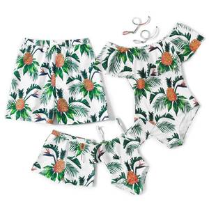 lot 6455 image: IFFEI Mommy and Me Swimsuits One Piece Family Matching Bathing Suits Monokini Swimwear Green Women Small