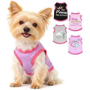 lot 6458 image: A4 Pack Dog Shirt for Small Dogs Spring Summer Printed Puppy Clothes Cute Pet T Shirts Dog Clothes for Small Dogs Cats Girl (GreyPinkPurple,Black, Small)
