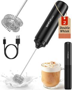 lot 6495 image: SIMPLETASTE Milk Frother Handheld Electric Foam Maker, Drink Mixer with Stainless Steel Whisk for Cappuccino, Bulletproof Coffee, Latte, Black, without Stand, USB-C Rechargeable
