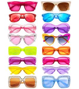 lot 8146 image: Matcheck 16 Mixed Style Sunglasses Retro Colored Party Favors Glasses Multicolors Costume Bulk Eyeglasses for Unisex Adult