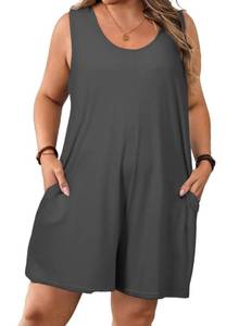 lot 8158 image: Eytino Womens Plus Size Rompers Sleeveless Summer Pocketed Short Jumpsuits Casual Loose 2026 Fashion Outfits Solid One Piece Sets,3X Gray