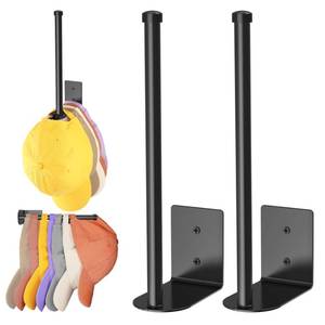 lot 8161 image: 2 Pack Black Hat Racks for Baseball Caps, Stainless Steel Hat Organizer for Baseball Cap, Hat Holder Storage Organizer, Hat Hanger Strong AdhesiveWall Drilled for Door, Bedroom, Closet(8.26 in)