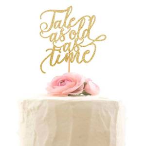 lot 8195 image: Tale As Old As Time Wedding Cake Topper - Beauty and Beast Cake Toppers (Gold Glitter)