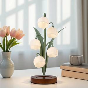 lot 9851 image: CybaaLuxzus Green Flower Desk Lamp that Blooms, Vintage Lily of The Valley Lamp, Led Tulip Table Lamps, Cute Floral Petal Orchid Lamps for Bedroom, Flower Vine Petal Night Light Room Decor
