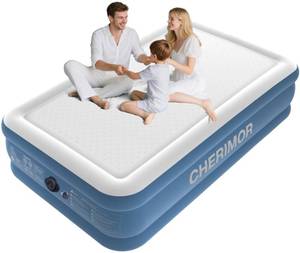 lot 9854 image: CHERIMOR Air Mattress Queen with Built in Pump, 18 Raised Comfort, Anti-Sag Horizontal Beam, 800lbs Heavy-Duty Support Blow Up Mattress, Multi-Layer Leak Proof Air Bed for Home Guests Camping