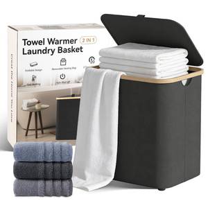 lot 9858 image: Towel Warmer & Laundry Basket 2-in-1, Foldable Towel Warmer for Bathroom with Removable Heating Bag, 204060Mins Fast Heating, Auto Shut-Off, Fits 3 Large Towels Blankets, Ideal Xmas Gift - Black