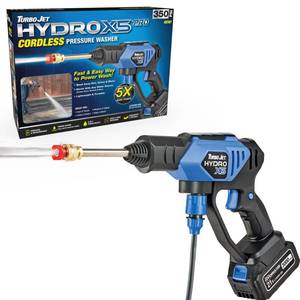 lot 9862 image: Ontel Turbo Jet HydroX5 Pro Portable Cordless Pressure Washer (21V 3000mAh Battery), 6-in-1 Nozzle, Dual Water Source, 16ft Detachable Hose