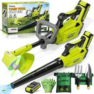 lot 9876 image: Pandapop Kids Gardening Tools Set, 2 In 1 Kids Leaf Blower & Toy Lawn Mower with Sounds & Lights, Kids Tool Set with Belt & Gloves, Outdoor Play Toy Tools, Christmas Birthday Gifts for Boys 3 4 5 6 7