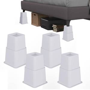 lot 9887 image: Demiwise Heavy Duty Bed Risers - Set of 4 Adjustable Furniture Risers, Elevation Heights of 3, 5 & 8 Inches, Supports Up to 1,300 lbs for Bed, Couch, Table & Chair(White)