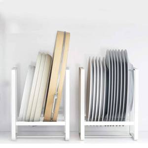 lot 10427 image: MINGFANITY 2PCS Plate Holders Organizer, Metal Dish Storage Dying Display Rack for Cabinet, Counter and Cupboard - White