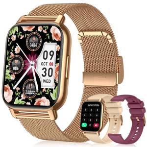 lot 10430 image: Smart Watch for Women(3 Bands), Smartwatch Fitness Tracker with Bluetooth Calls & AI Voice Control, 1.85���� HD Screen, Heart RateSpO2 Monitor, Sleep Tracker, Compatible with Android iOS (Gold)