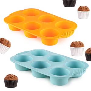 lot 10437 image: 2PCS Silicone Muffin Cupcake Pan Molds, Ohola 6-Cavity Nonstick Silicone Muffin Pans for baking, Perfect for Cupcakes, Muffin, Brownies and More, BPA Free, 2 Pack (Orange and Peacock Blue)