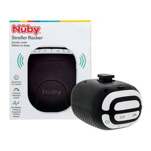 lot 10440 image: Nuby Stroller Rocker & Sound Machine for Babies - Portable Soother with 3 Vibration Speeds - USB-C Rechargeable - Attaches to Strollers & Cribs - Black