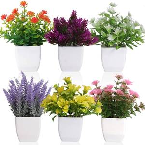 lot 11878 image: Yoratee 6pcs Artificial Pot Flowers Small Fake Plants with Pot Mini Potted Plants for House Office Tabletop Decoration