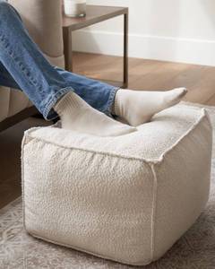 lot 11881 image: ZICOTO Beautiful Boucle Pouf Ottoman and Foot Rest - Elevate Your Living Room Decor with Lightweight Comfort and Charm - A Round Modern Foam Filled Foot Stool Perfect to Rest Your Feet