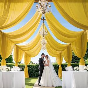 lot 11884 image: MODFUNS Ceiling Drapes for Parties Gold Drape for Wedding Arch 6 Panels 5FTx10FT Chiffon Backdrop Curtains Wedding Arch Drapery Ceiling Scarf Drapes with 4 Pocket for Indoor Outdoor Party Decor