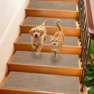 lot 11885 image: GROWLING Linen Stair Treads for Wooden Steps Indoor 30x8 inch, 15pcs Upgraded Self Adhesive Backing Non Slip Stair Carpets, Peel and Stick Stair Runner Rugs, Reusable Staircase Step Treads(Beige)